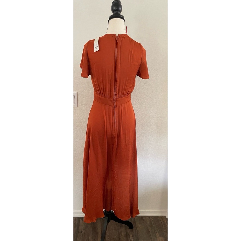 Francesca's SSFLUTTERS High-Low Tie-Front Midi Dress Burnt Orange Rust Small NWT - Picture 2 of 13